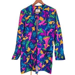 Vintage 80s Flora Kung Silk Blazer Jacket Sz 12 Baroque VarsaceCore Maximalist